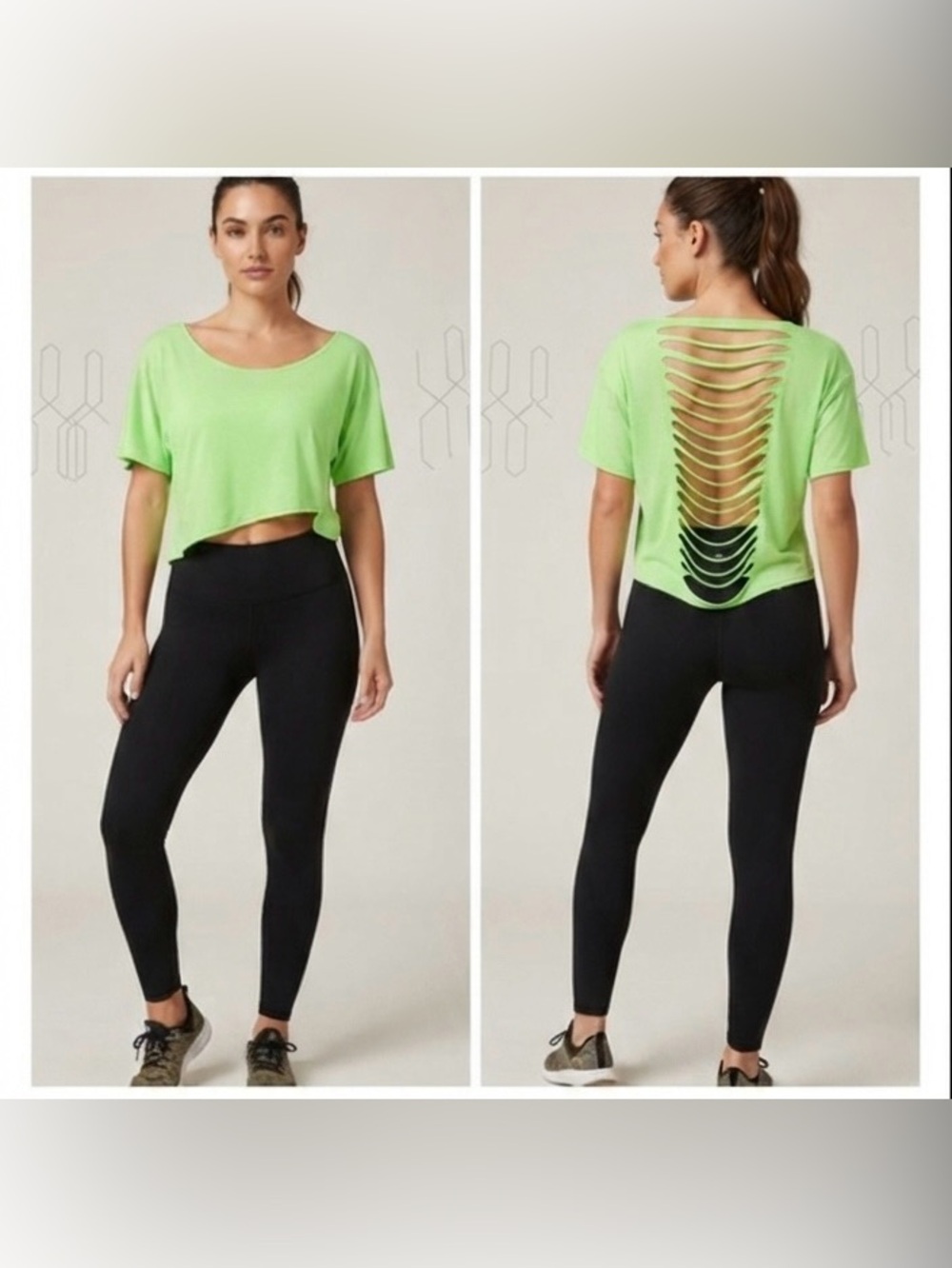 Body Central Neon Green Crop Top W/Shredded Back